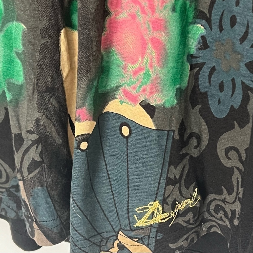 DESIGUAL V Neck Embroidered Multi Print Top Long Sleeve Small - Picture 9 of 12